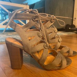 Womens Heels Grey Suede Lace Up Size 8